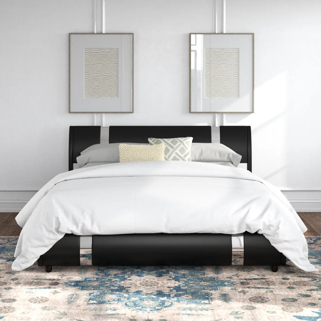 Conshohocken Low Profile Modern Leather Upholstered Platform Bed Frame with Adjustable Headboard Wade Logan® Color: Black Size: King