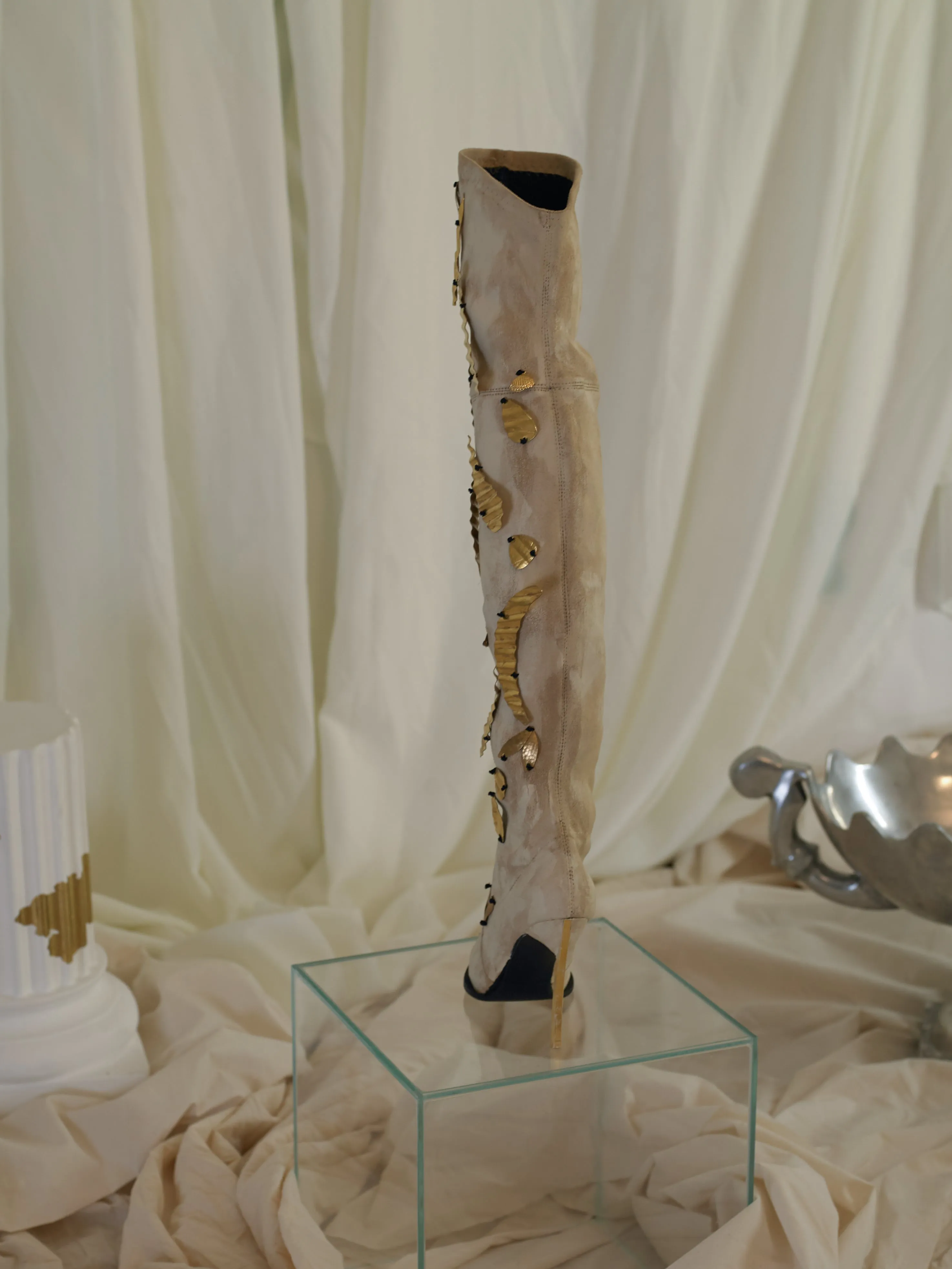 Couture : Josa Collage Heeled Boots - Sand/Gold