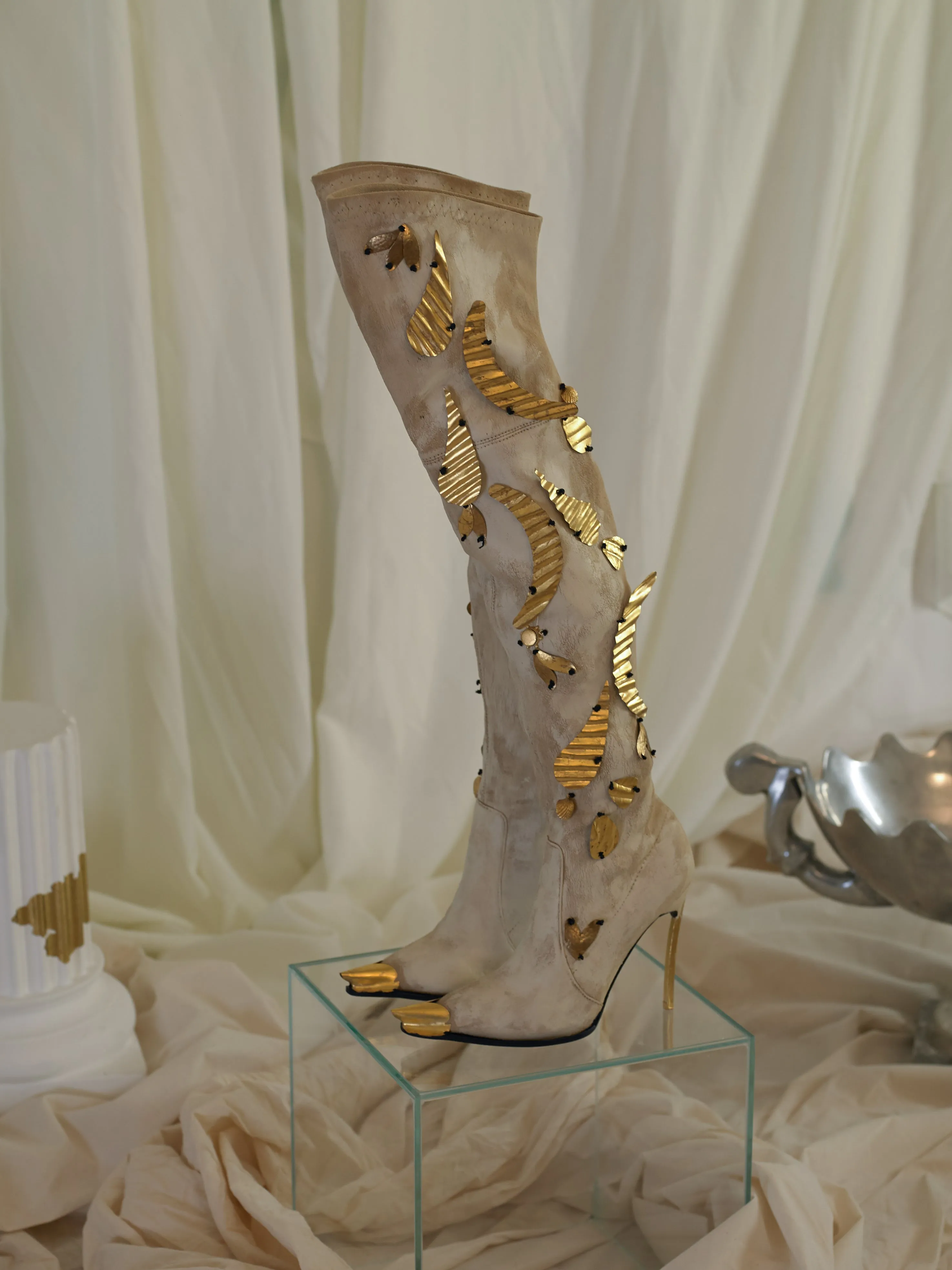 Couture : Josa Collage Heeled Boots - Sand/Gold