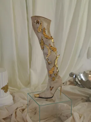 Couture : Josa Collage Heeled Boots - Sand/Gold