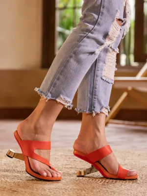 Cozumel Ring-Toe Leather Heels - Orange
