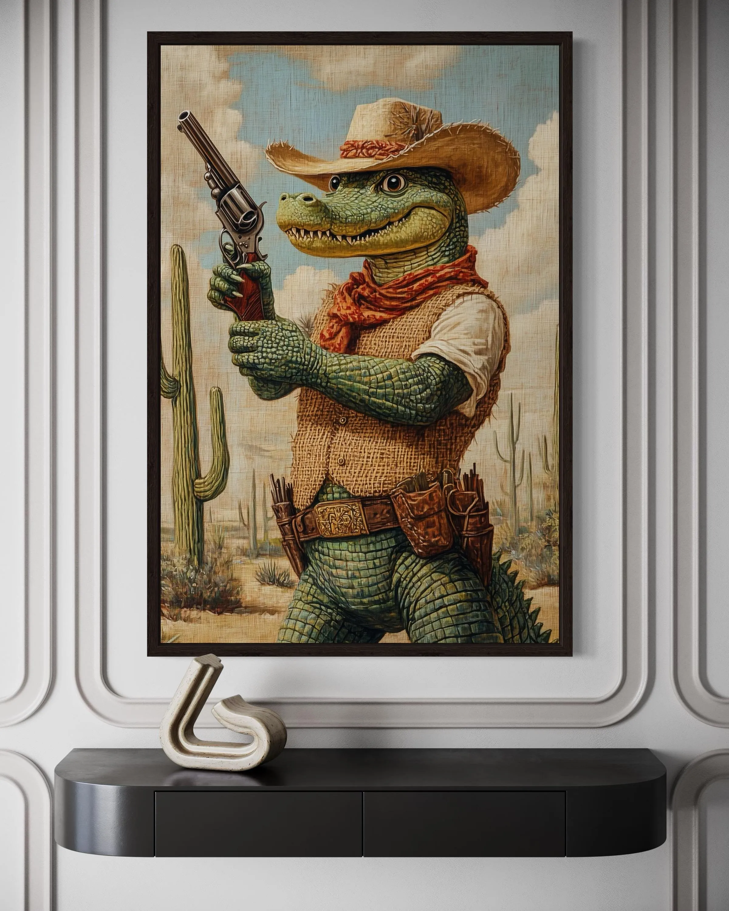 Crocodile Cowboy Funny Western Man Cave Wall Art