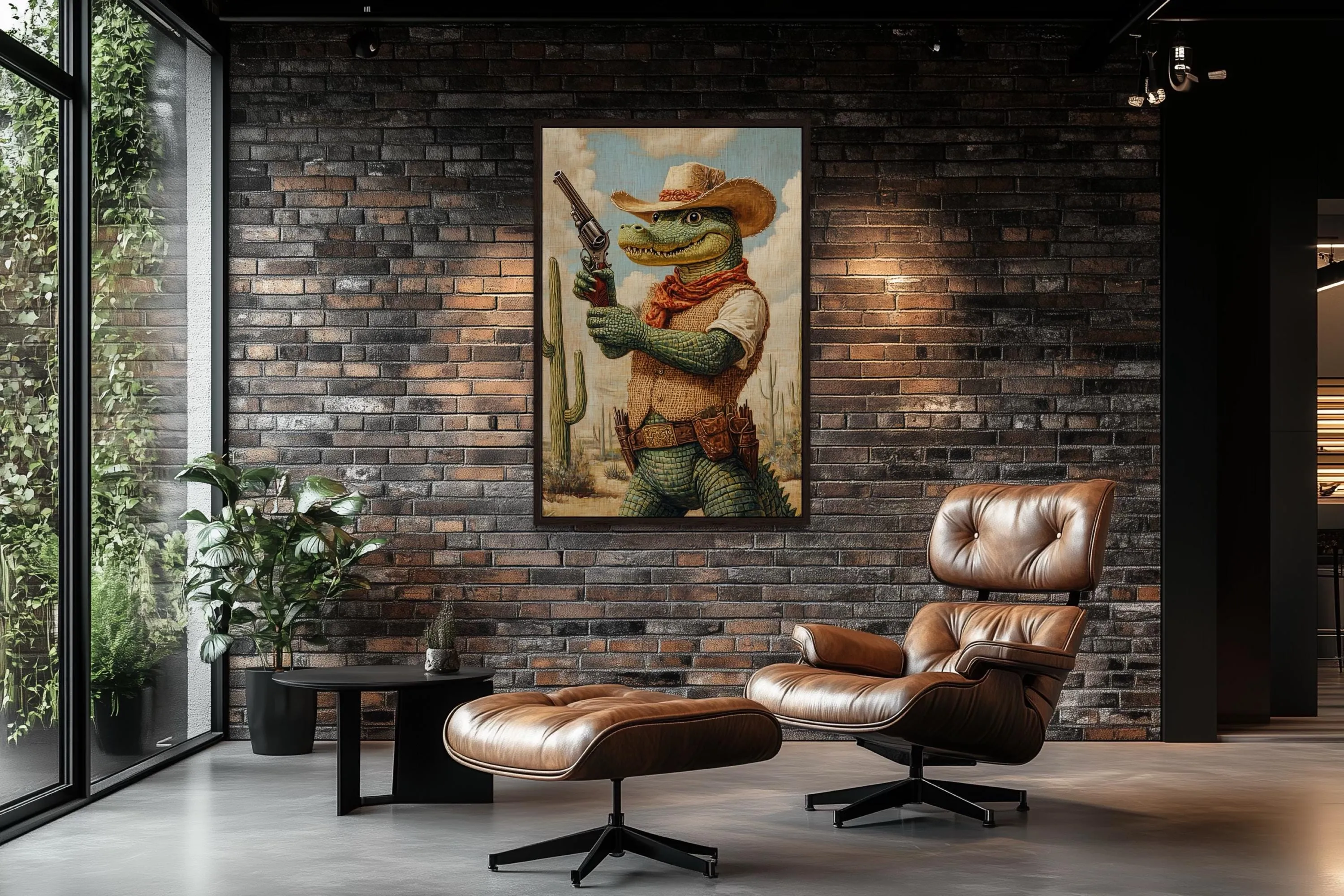 Crocodile Cowboy Funny Western Man Cave Wall Art