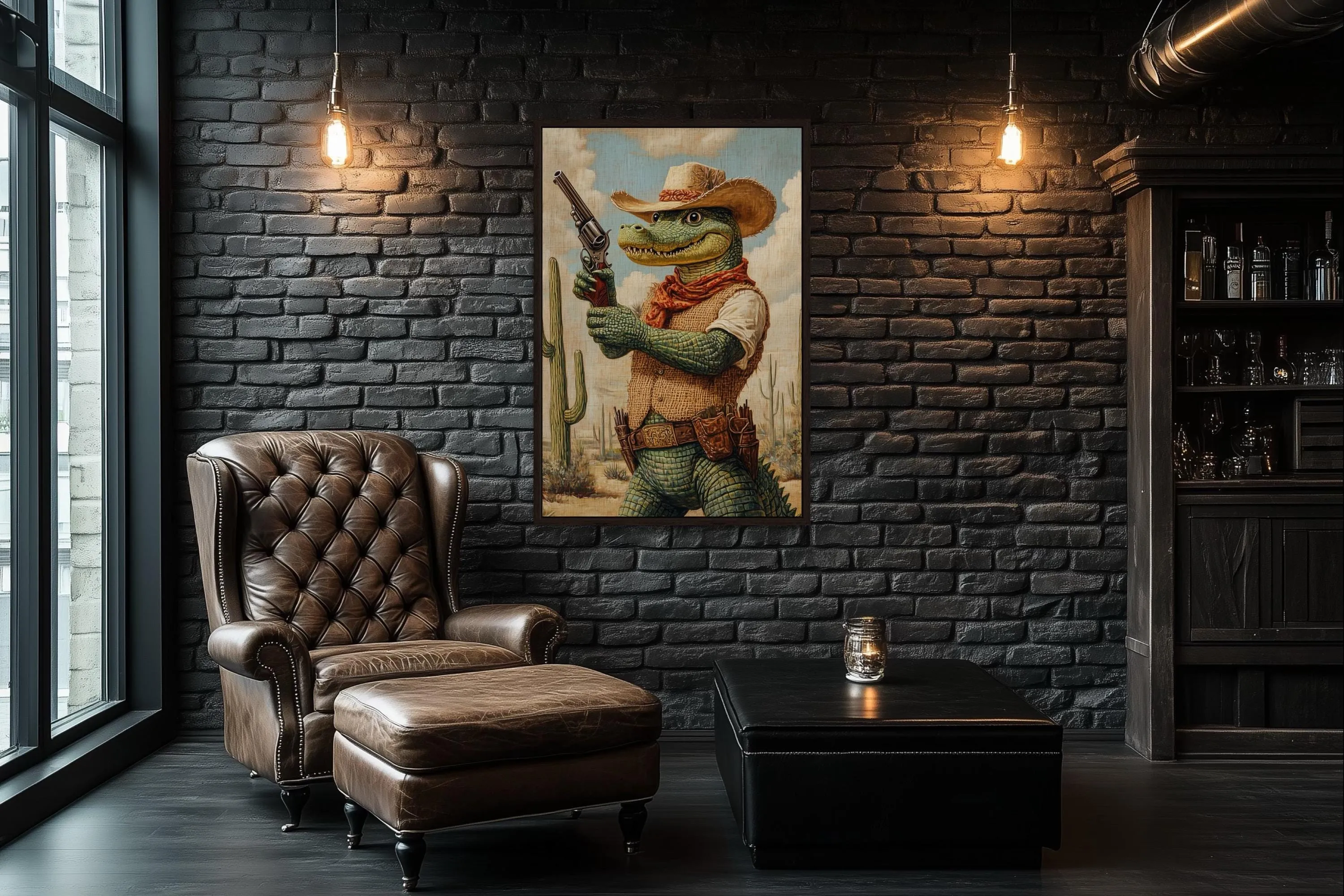 Crocodile Cowboy Funny Western Man Cave Wall Art