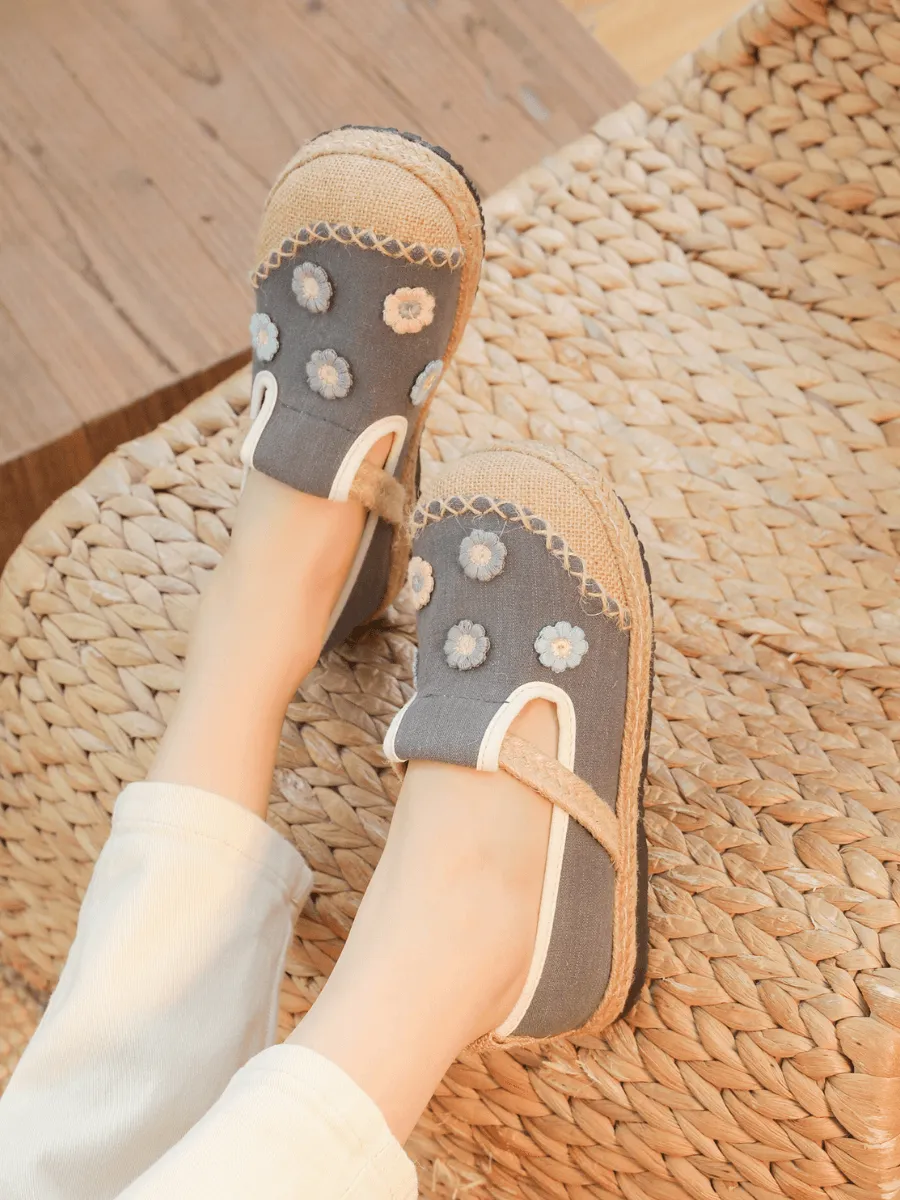 Daisy Wishes Applique Linen Espadrille - Grey