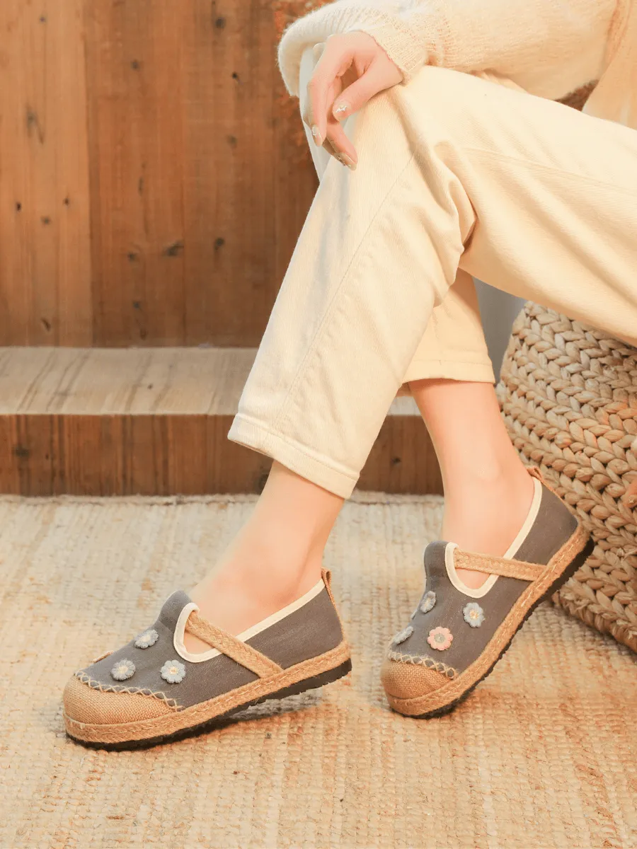 Daisy Wishes Applique Linen Espadrille - Grey