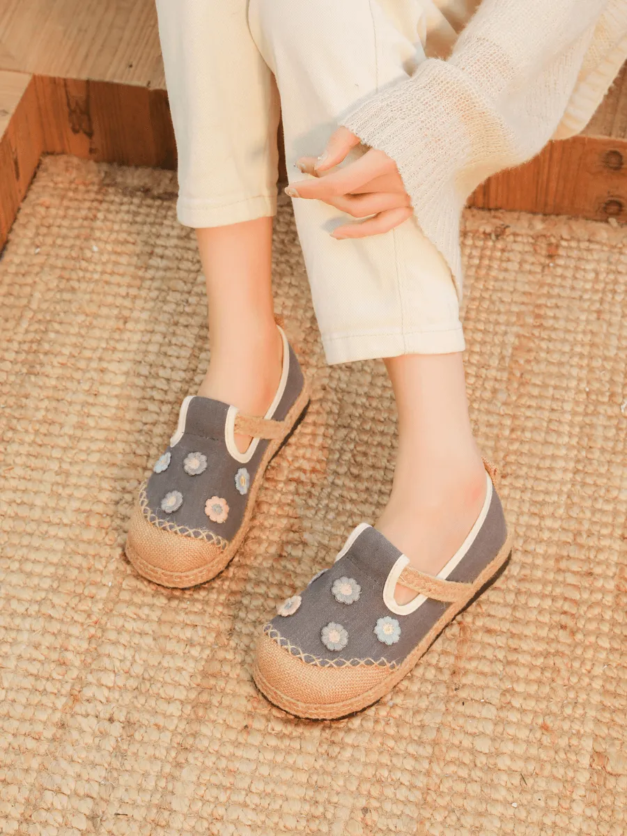 Daisy Wishes Applique Linen Espadrille - Grey