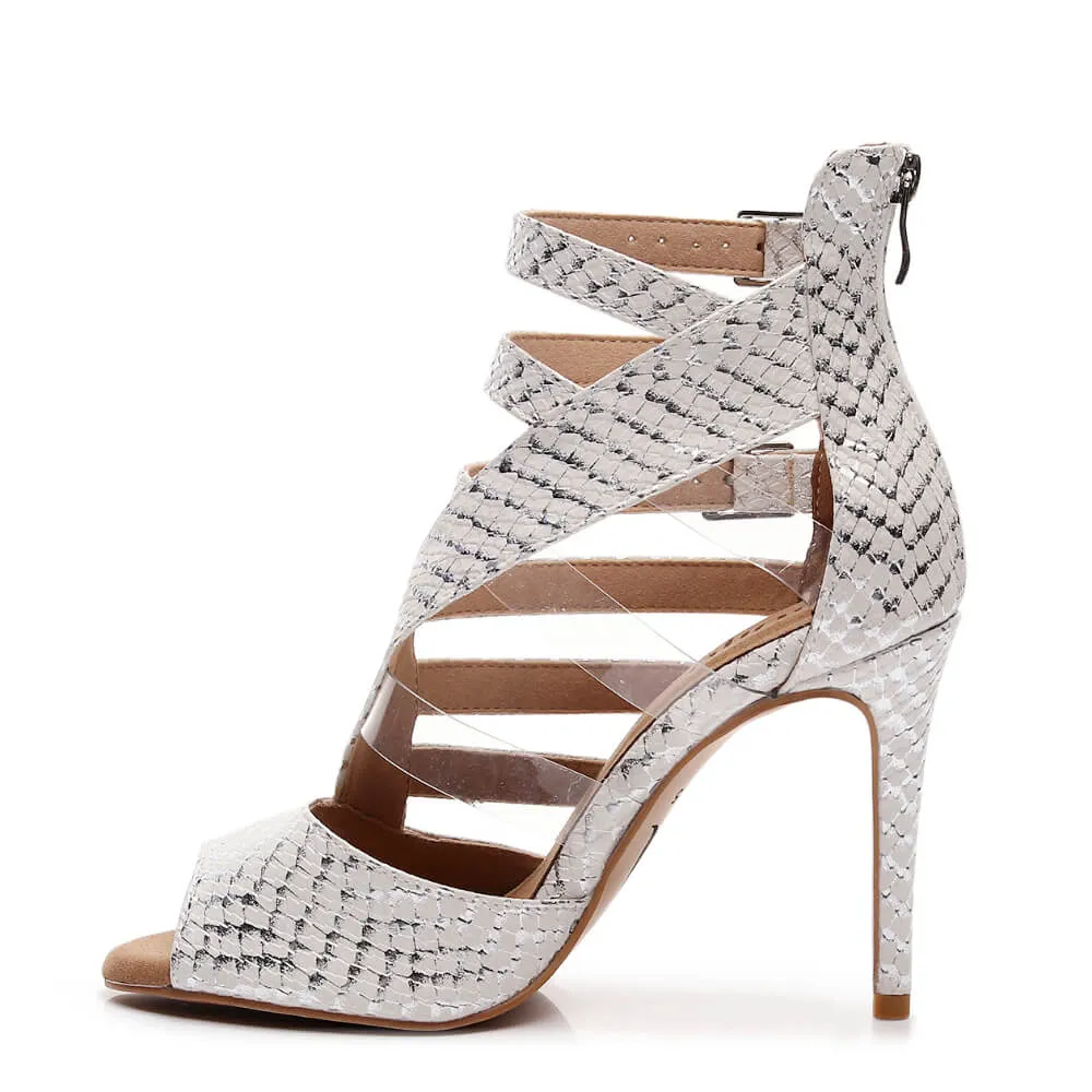 Denee - Ivory Metallic Snake - Suede Sole