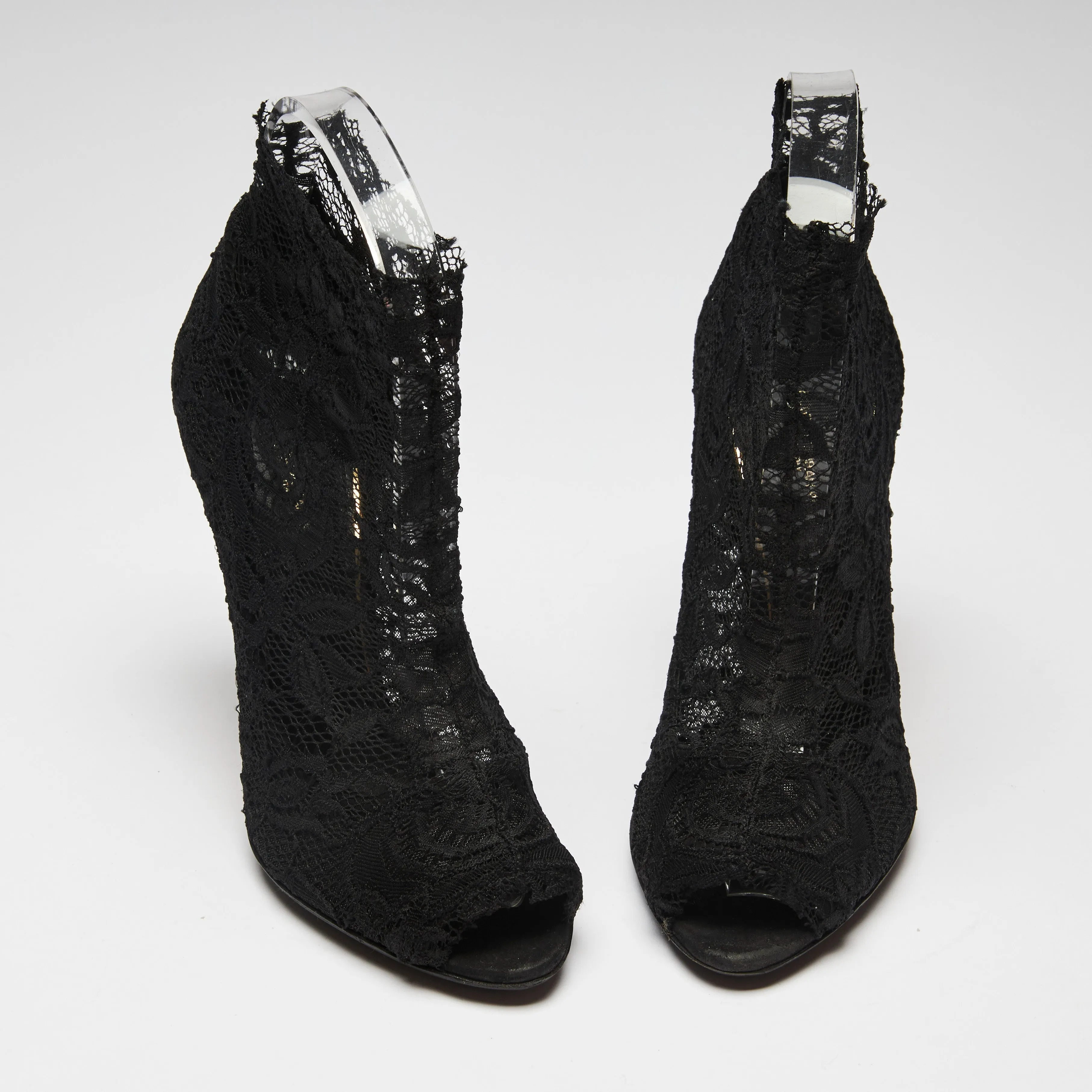 Dolce & Gabbana Black Stretch Lace Sock Heel Ankle Boots Size 36.5