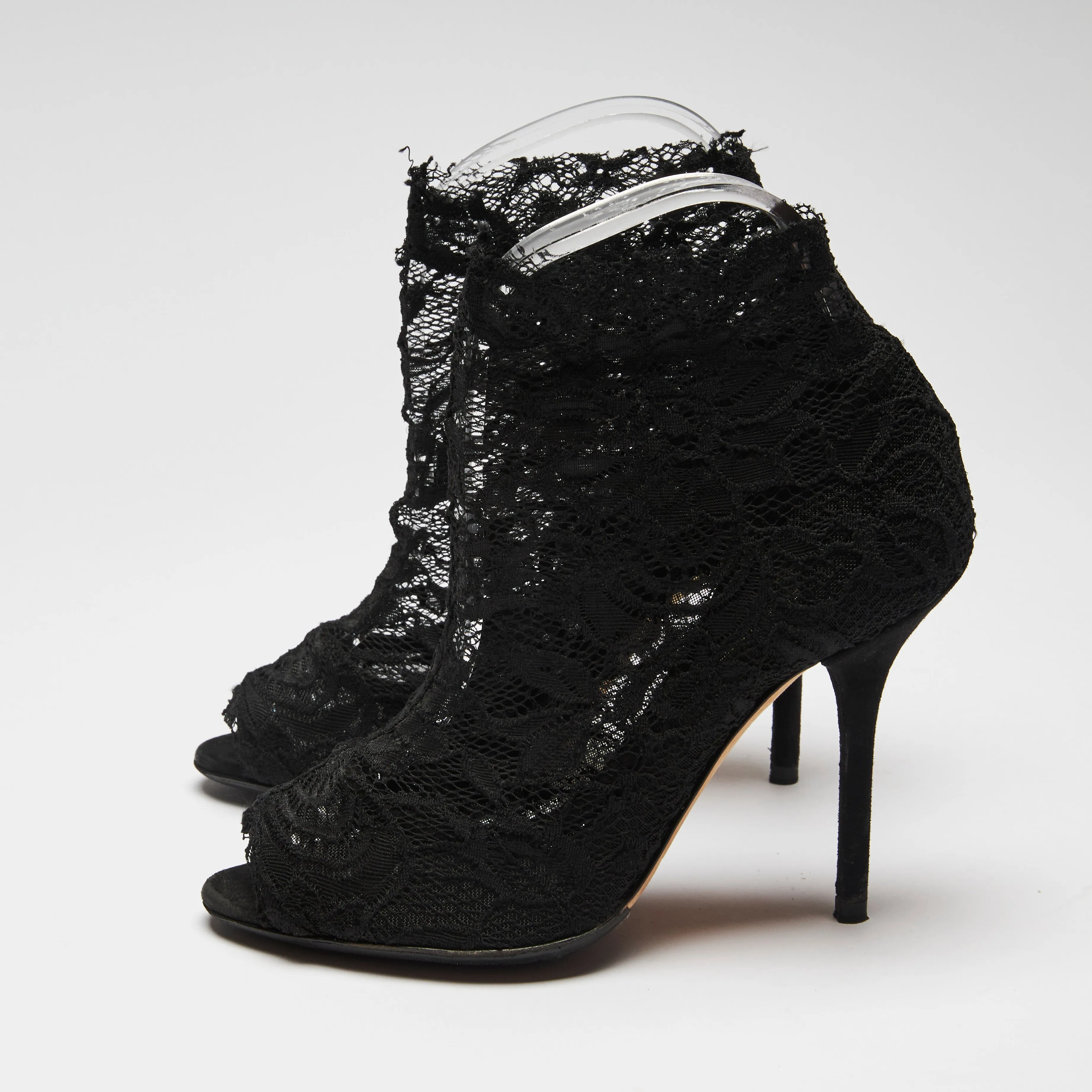 Dolce & Gabbana Black Stretch Lace Sock Heel Ankle Boots Size 36.5