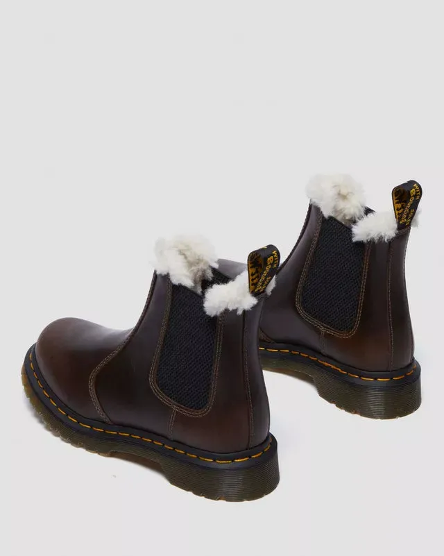 Dr Martens Leonore Faux Fur Lined Khaki Brown Chelsea Boots