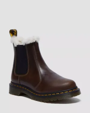 Dr Martens Leonore Faux Fur Lined Khaki Brown Chelsea Boots