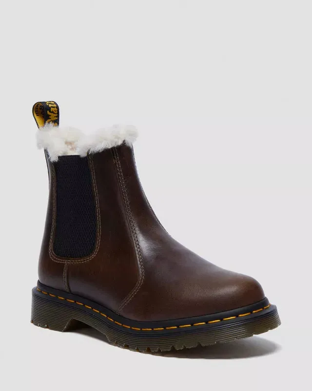 Dr Martens Leonore Faux Fur Lined Khaki Brown Chelsea Boots