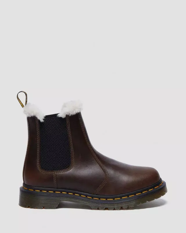Dr Martens Leonore Faux Fur Lined Khaki Brown Chelsea Boots