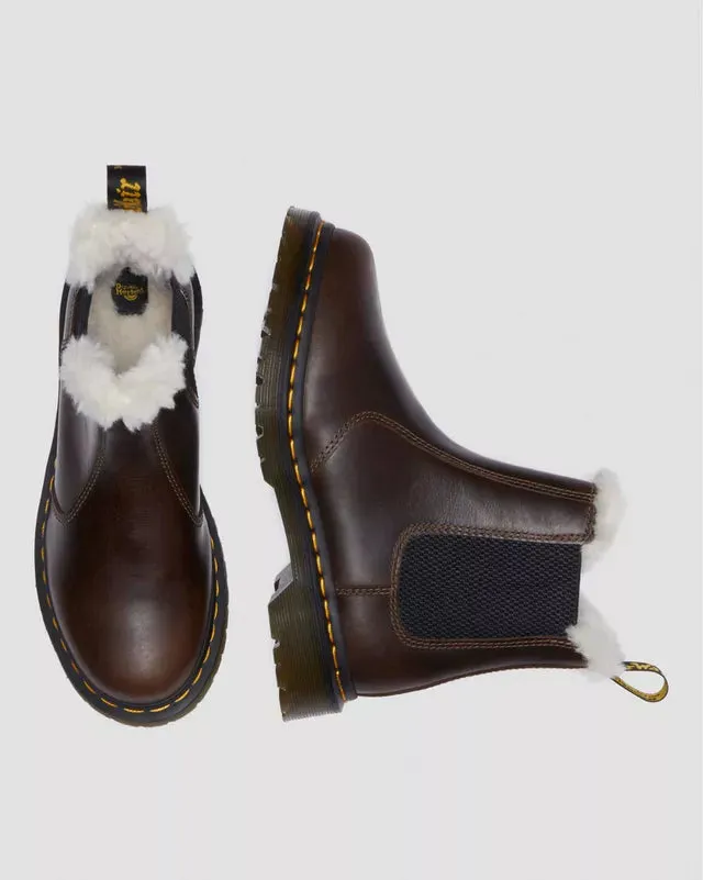 Dr Martens Leonore Faux Fur Lined Khaki Brown Chelsea Boots