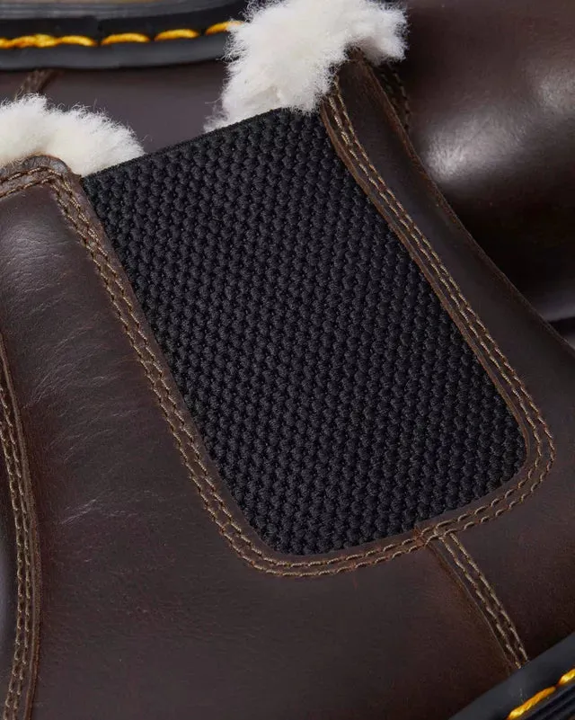 Dr Martens Leonore Faux Fur Lined Khaki Brown Chelsea Boots