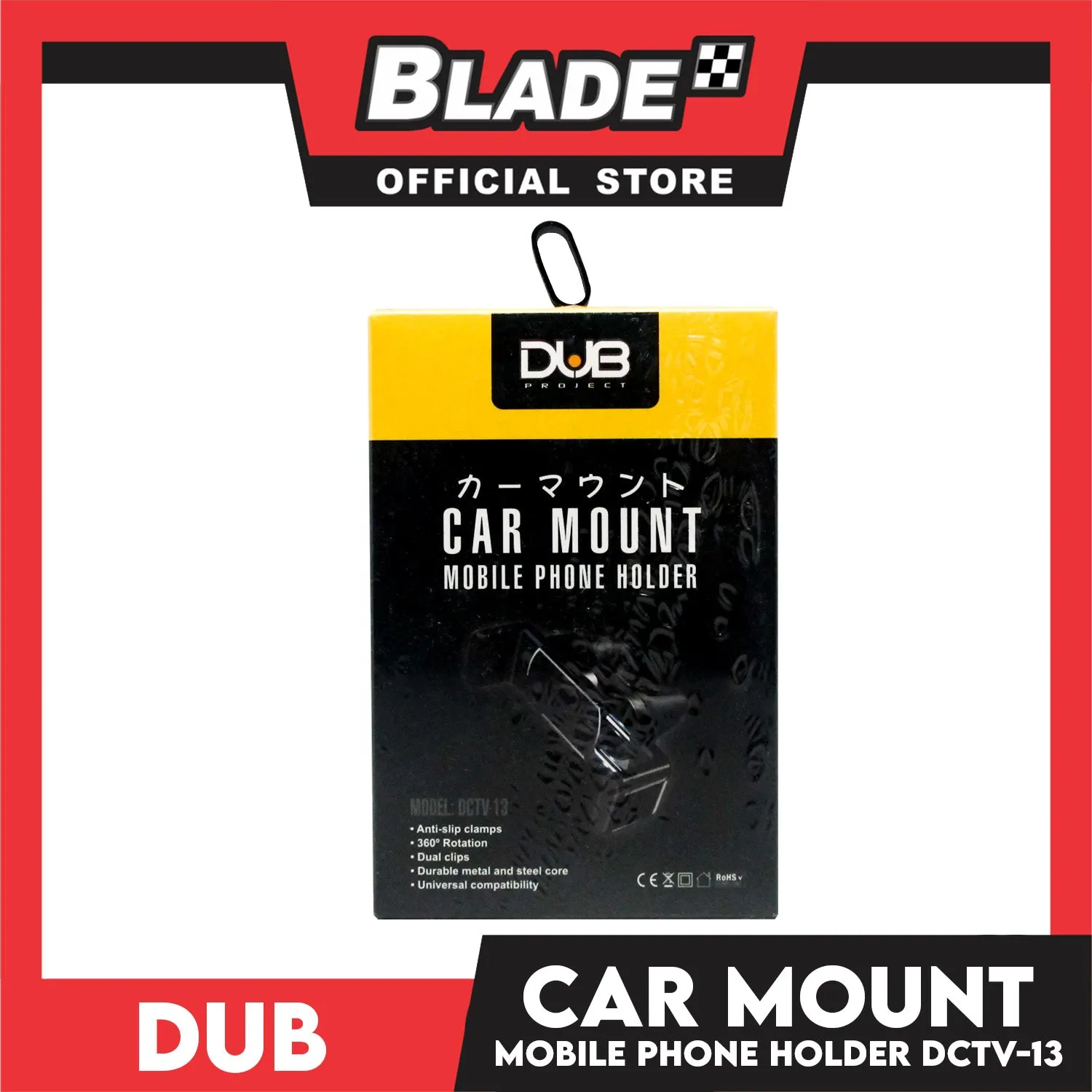 Dub Car Mount Mobile Phone Holder DCTV-13 (Black) Car Cell Phone Mount, Air Vent Clip Holder, Universal Stand Hands Free Cradle Compatible with iPhone 12 Mini 11 Pro Xs Xs Max Xr X 8 7 6 6s Plus SE and Other 4.7-6.5'' Smartphones