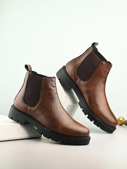 El Paso Women Textured Round Toe Chelsea Boots