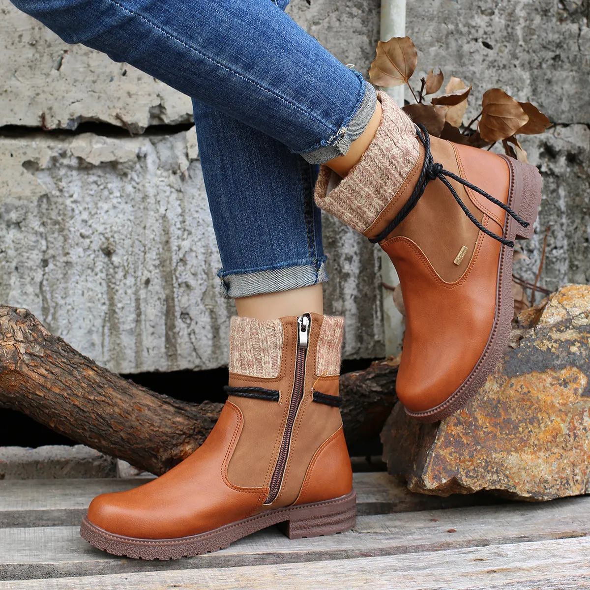 Elegant Leather Slip-On Boots for Women