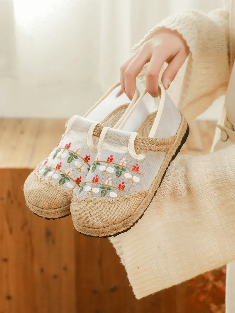 Embroidered Daisy Mesh Upper Linen Espadrille
