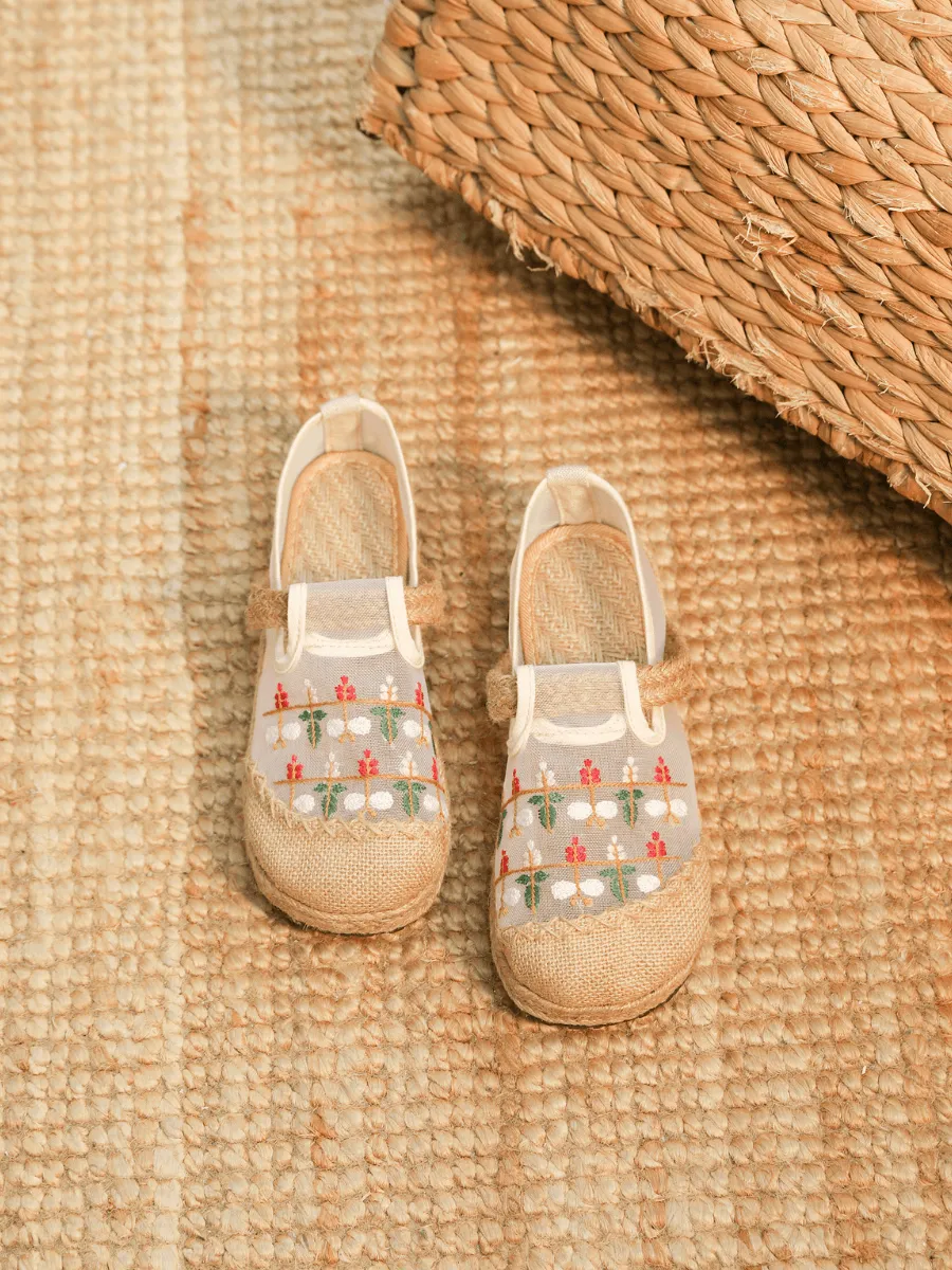 Embroidered Daisy Mesh Upper Linen Espadrille