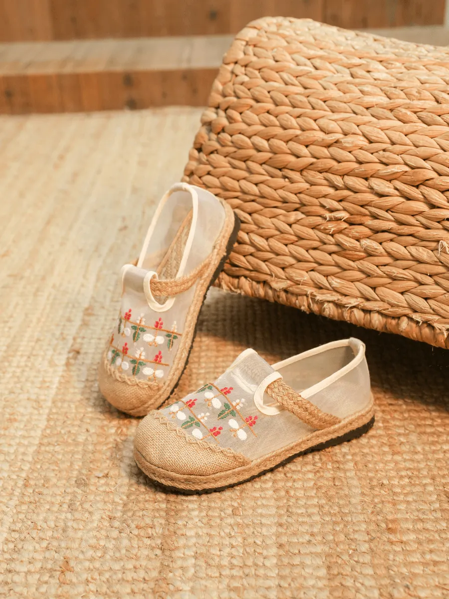 Embroidered Daisy Mesh Upper Linen Espadrille