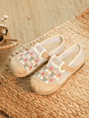 Embroidered Daisy Mesh Upper Linen Espadrille