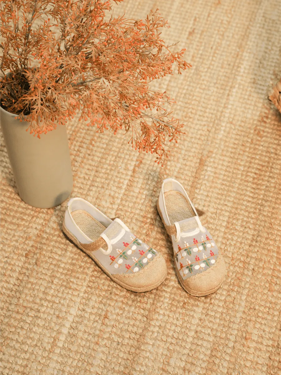 Embroidered Daisy Mesh Upper Linen Espadrille