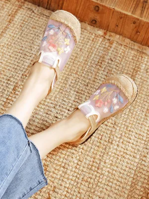 Embroidered Mesh Upper Espadrille Loafer