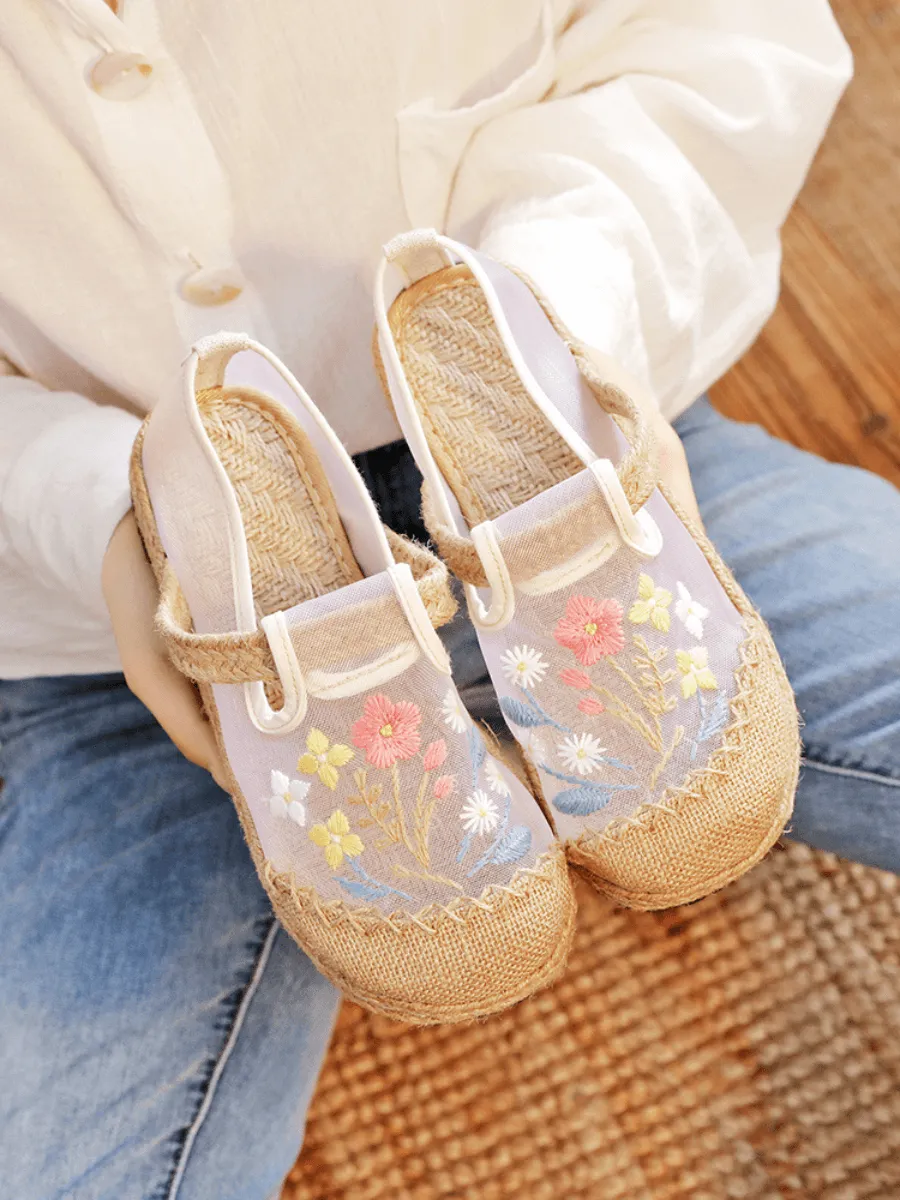Embroidered Mesh Upper Espadrille Loafer