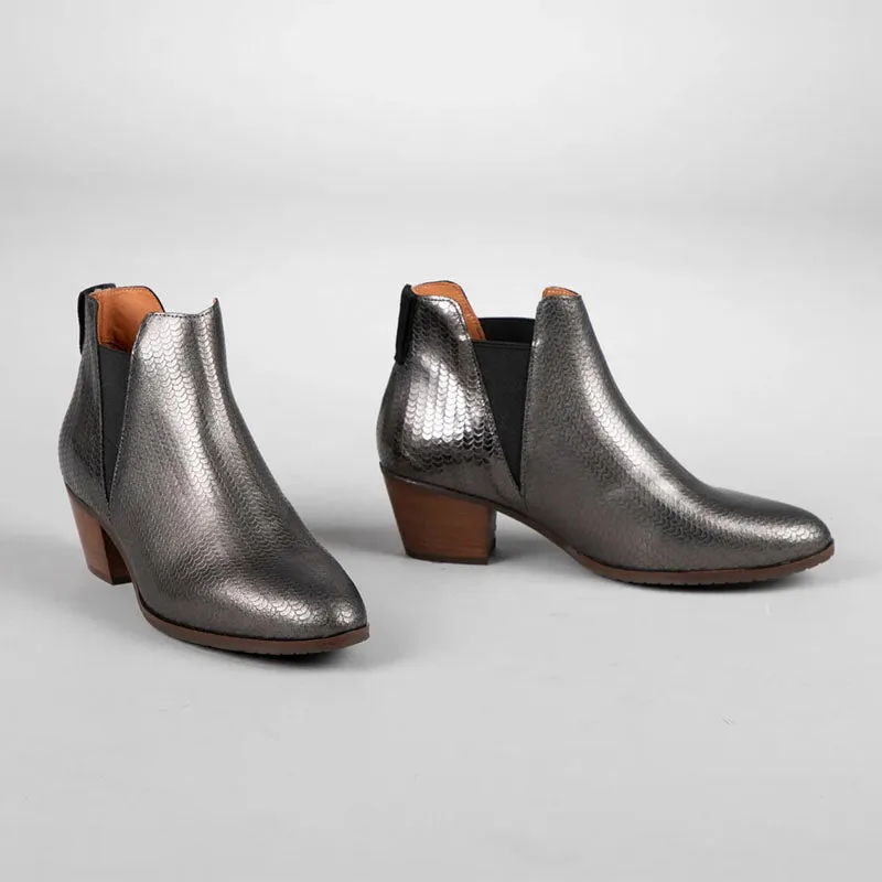 ESSKA Ginny Low Heeled Boots in Smoke Metallic