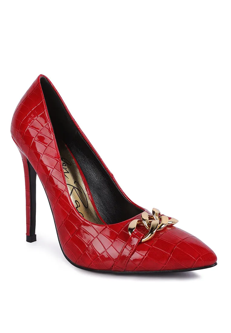 Fanfare Croc Stiletto Pump Heels