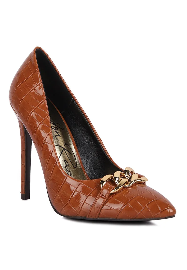 Fanfare Croc Stiletto Pump Heels