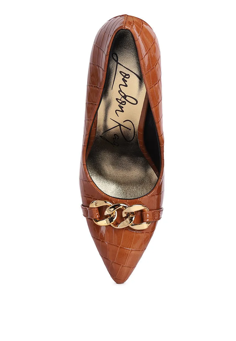 Fanfare Croc Stiletto Pump Heels