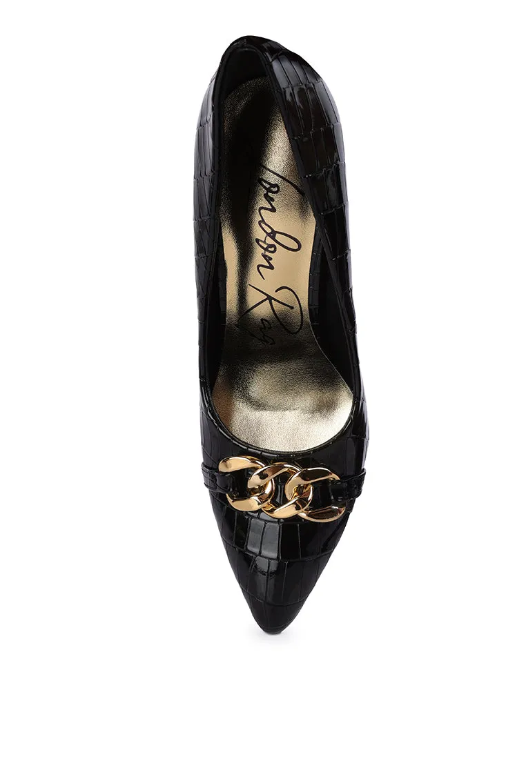 Fanfare Croc Stiletto Pump Heels