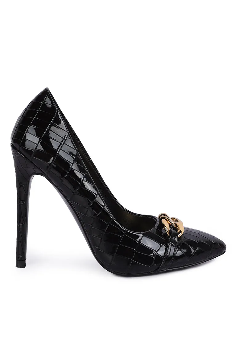 Fanfare Croc Stiletto Pump Heels