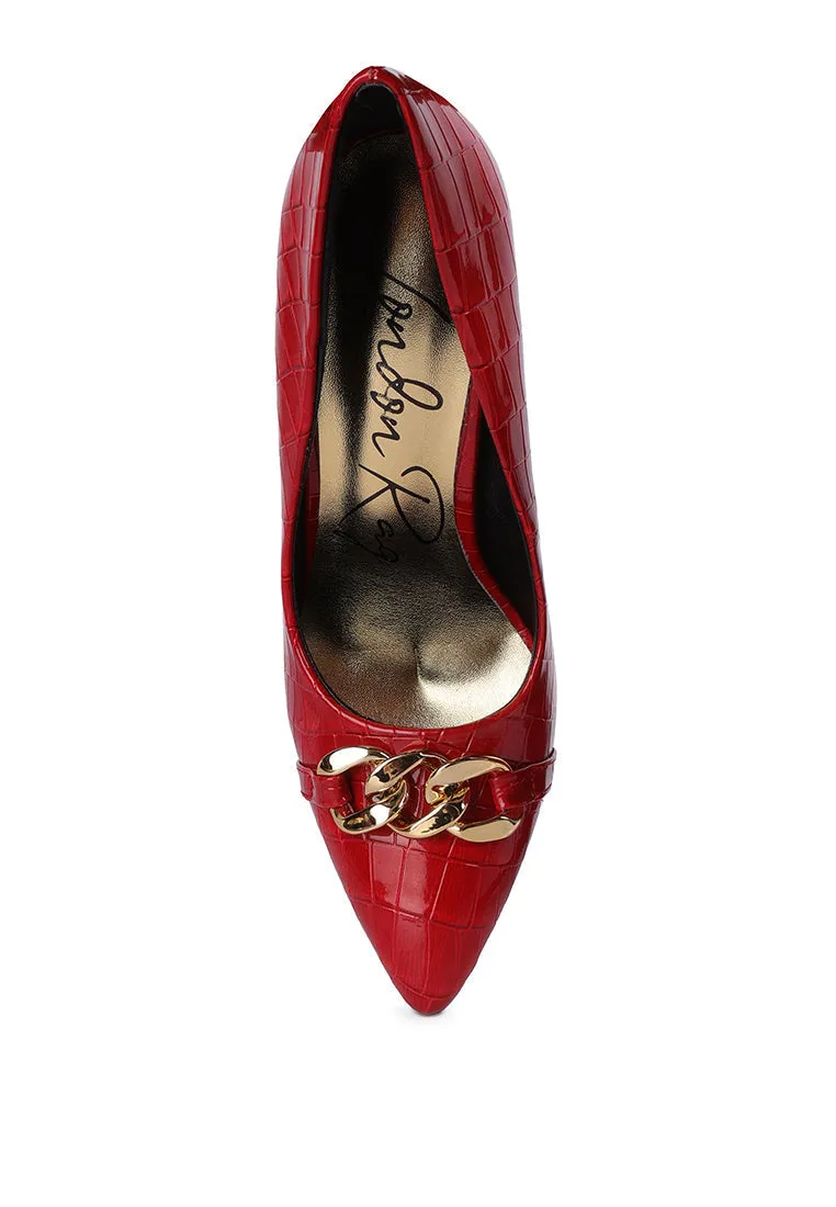 Fanfare Croc Stiletto Pump Heels