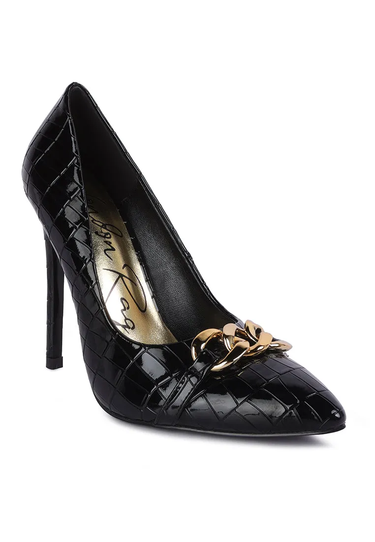 Fanfare Croc Stiletto Pump Heels