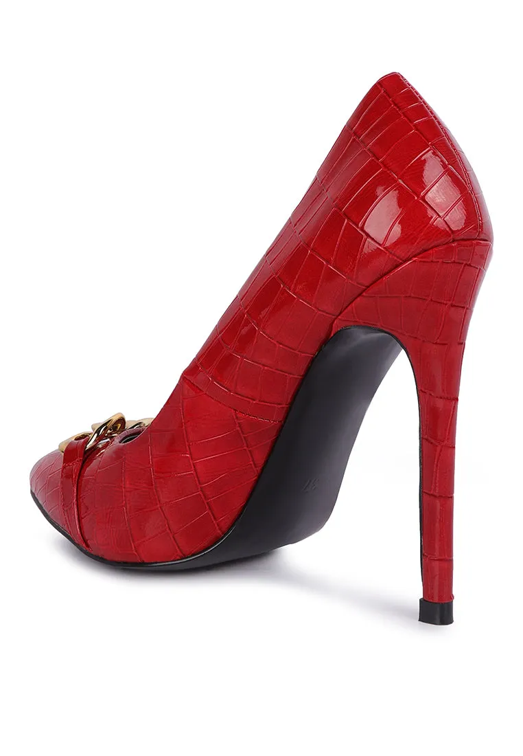 Fanfare Croc Stiletto Pump Heels