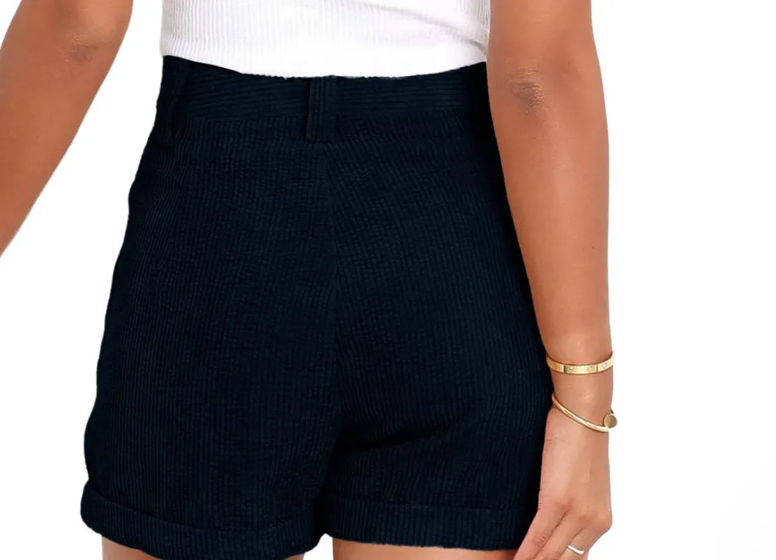 Flairella High Waist Corduroy Rolled Hem Shorts