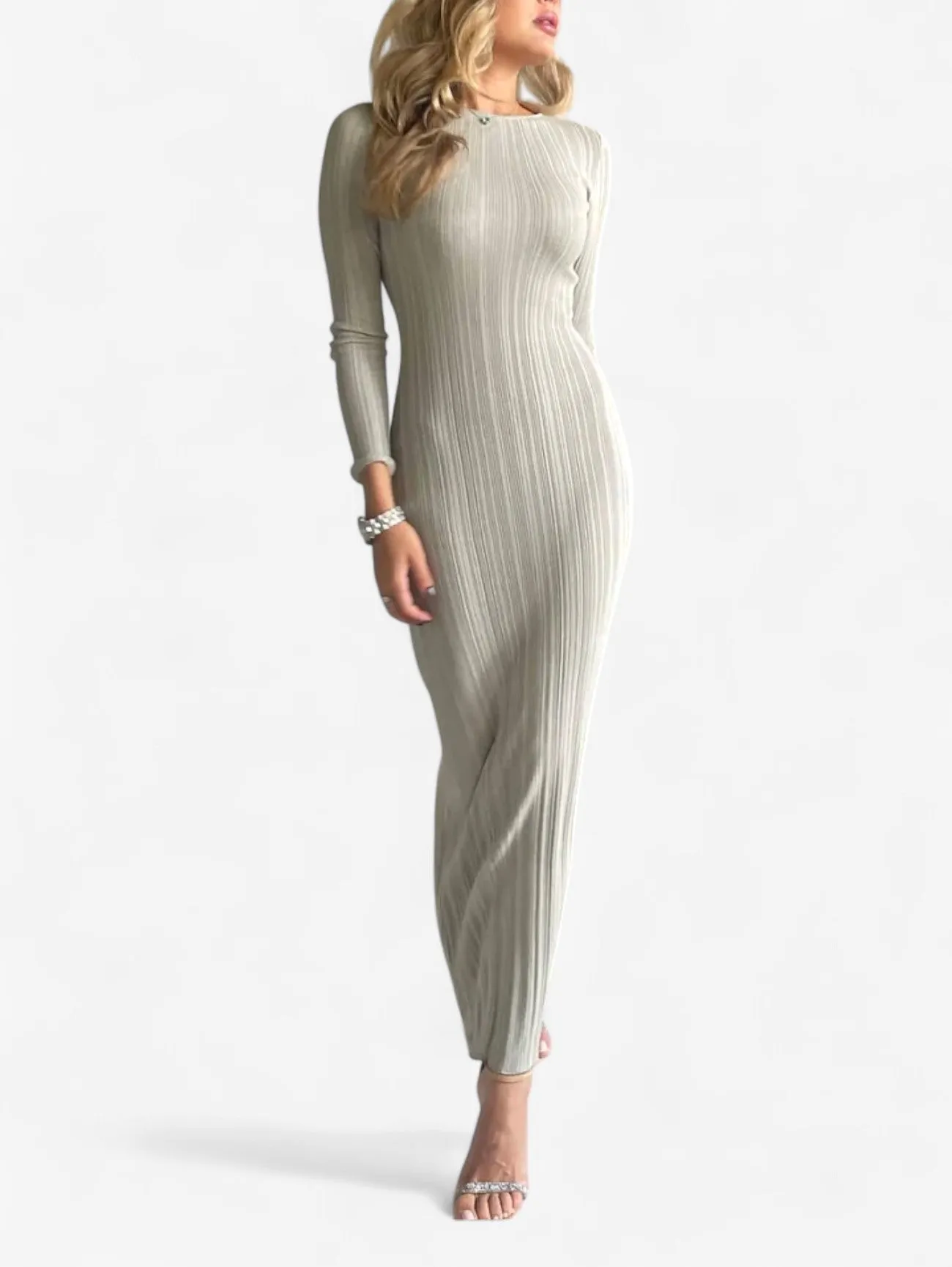 Foxes | Women's Elegant Ribbed Knit Long Sleeve Maxi Dress
