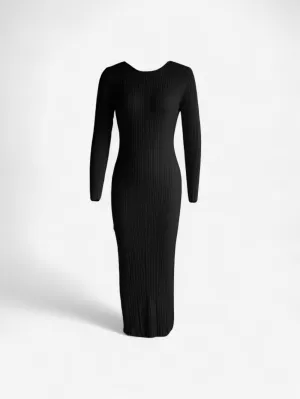 Foxes | Women's Elegant Ribbed Knit Long Sleeve Maxi Dress