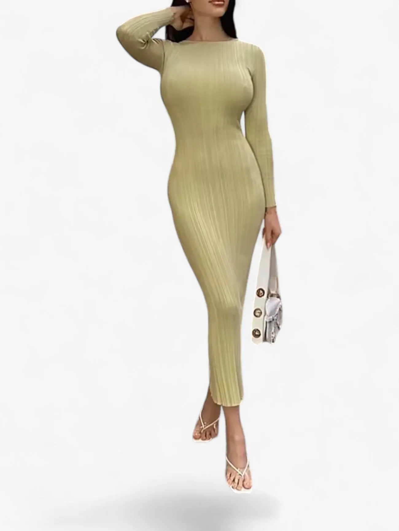 Foxes | Women's Elegant Ribbed Knit Long Sleeve Maxi Dress