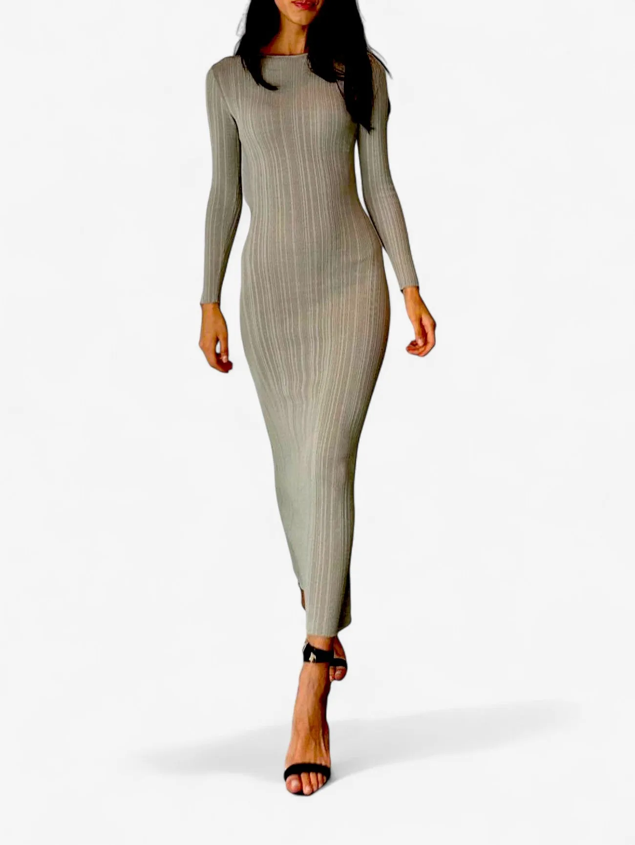 Foxes | Women's Elegant Ribbed Knit Long Sleeve Maxi Dress