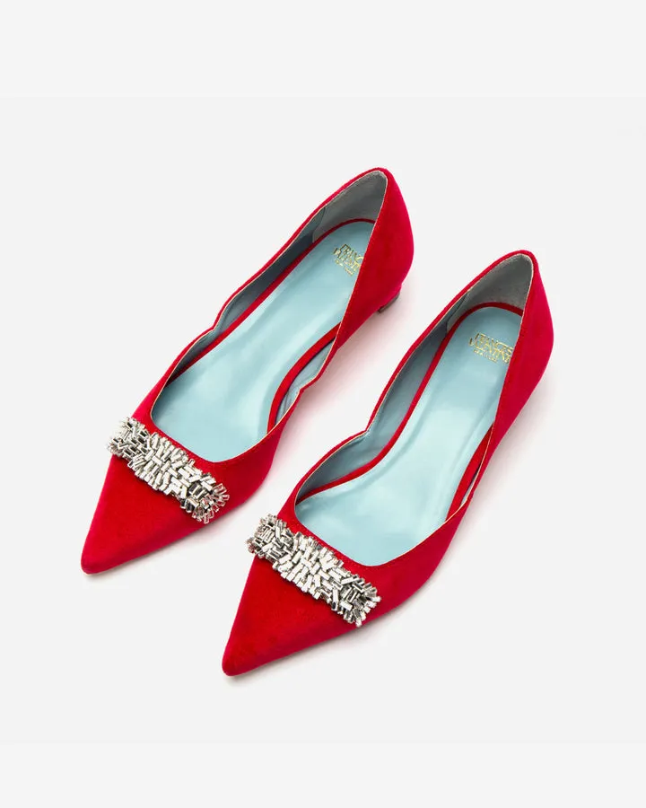 Frances Valentine Paula Mini Block Heel Velvet Red
