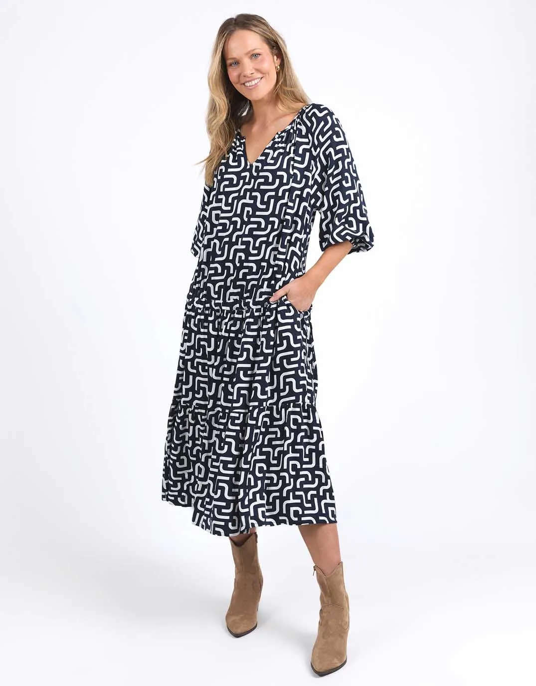 Gemma Geo Dress - Navy Geo Print