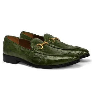 Green Loafer Exclusive Authentic Ostrich Leather with Horse-Bit Buckle