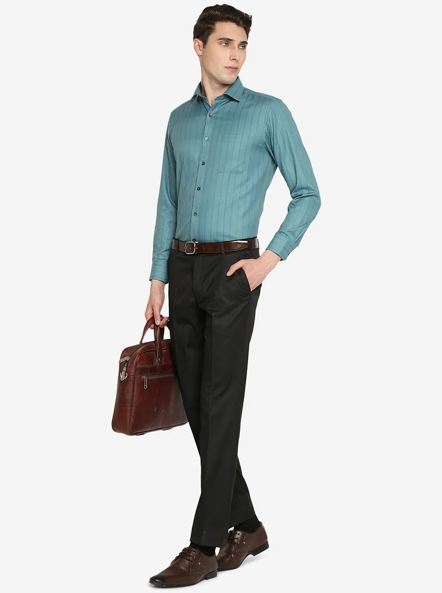 Green Striped Slim Fit Formal Shirt | Greenfibre