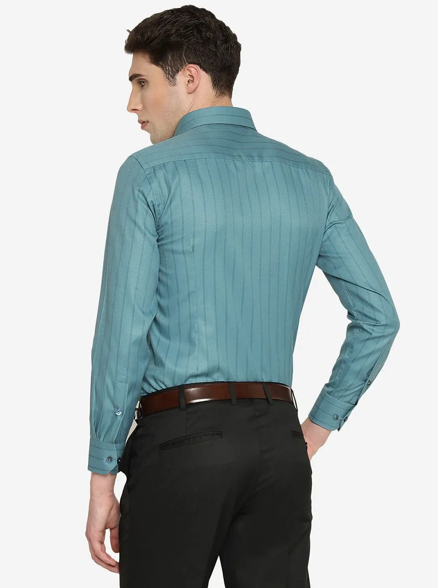 Green Striped Slim Fit Formal Shirt | Greenfibre