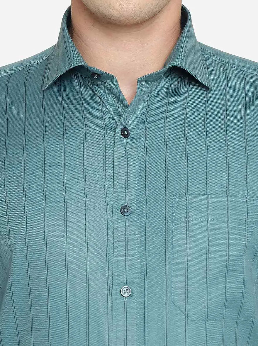 Green Striped Slim Fit Formal Shirt | Greenfibre